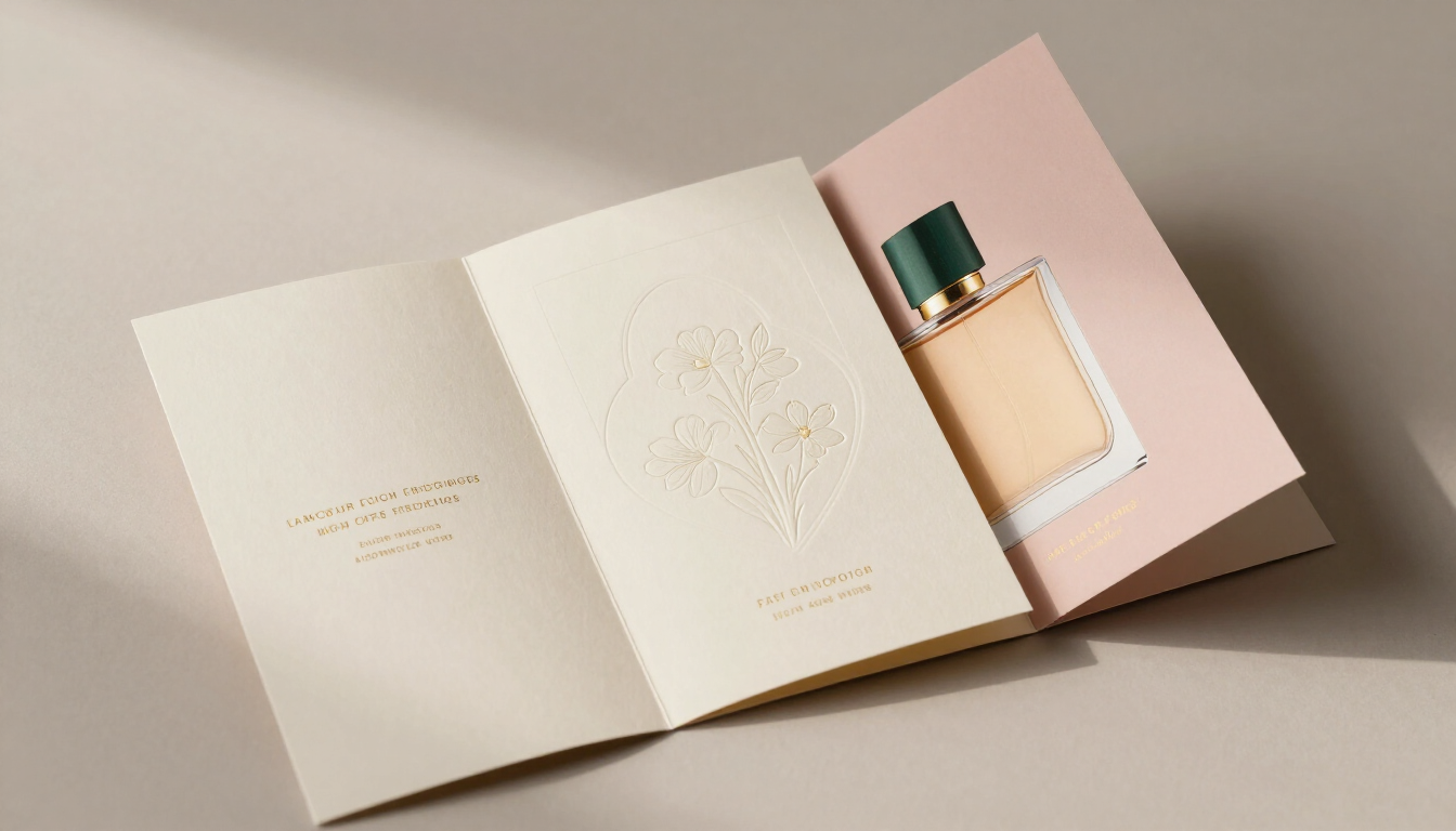 Embossed fragrance paper and gold-edged sample book