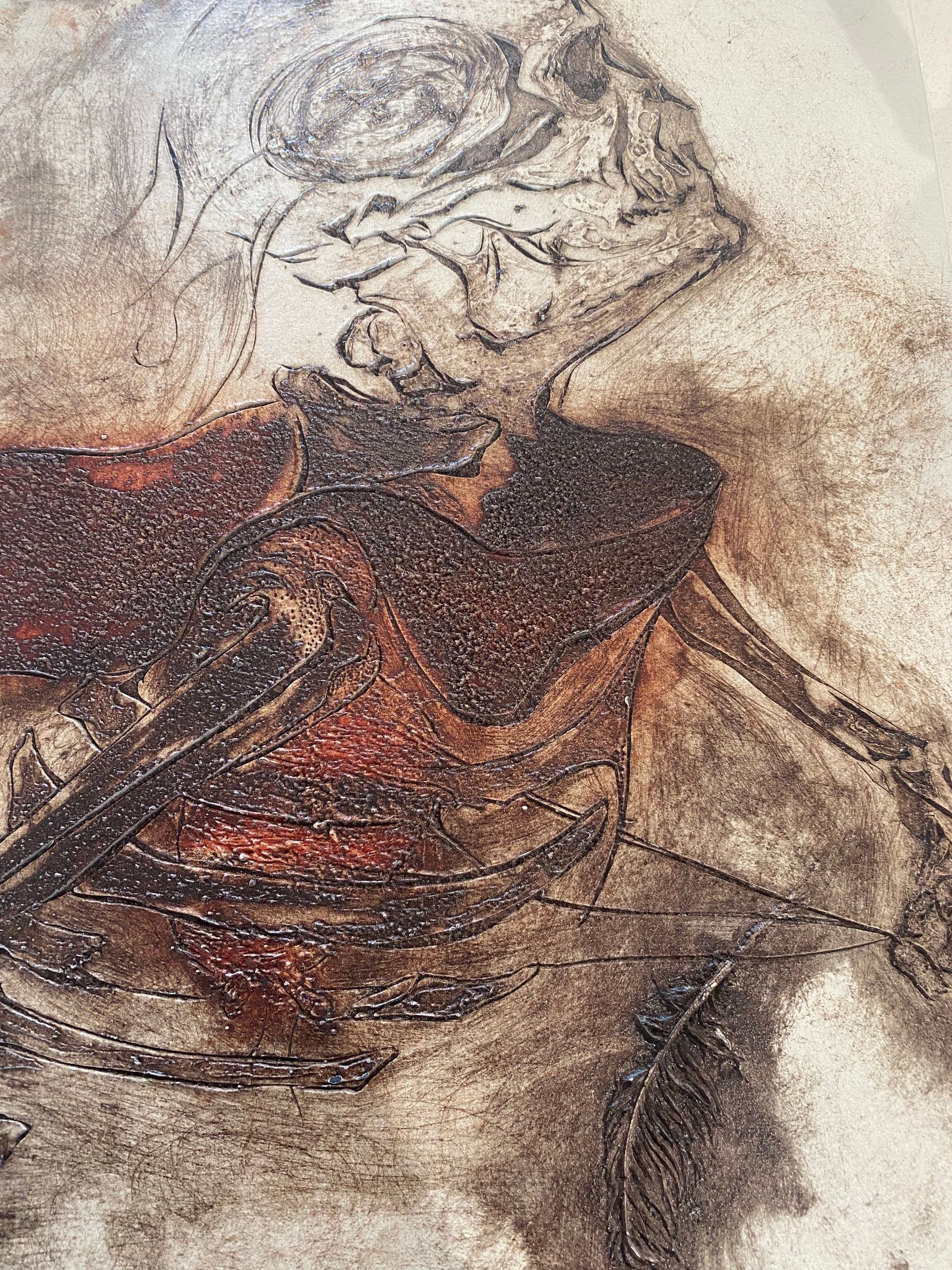 Hand exploring tactile artwork surface