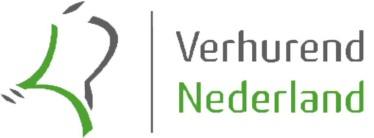 Logo van Verhurend Nederland, met een gestileerde groene en grijze menselijke figuur. Tekst in grijs en groen.