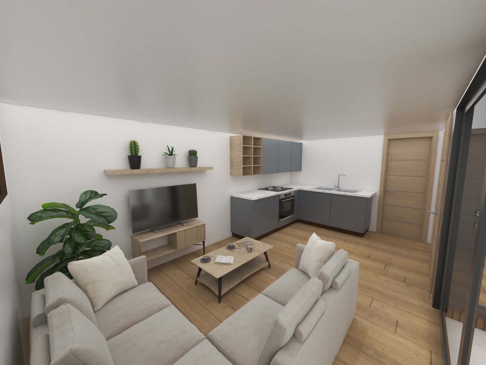 a living room with a couch and a flat screen tv set in a room in a garden