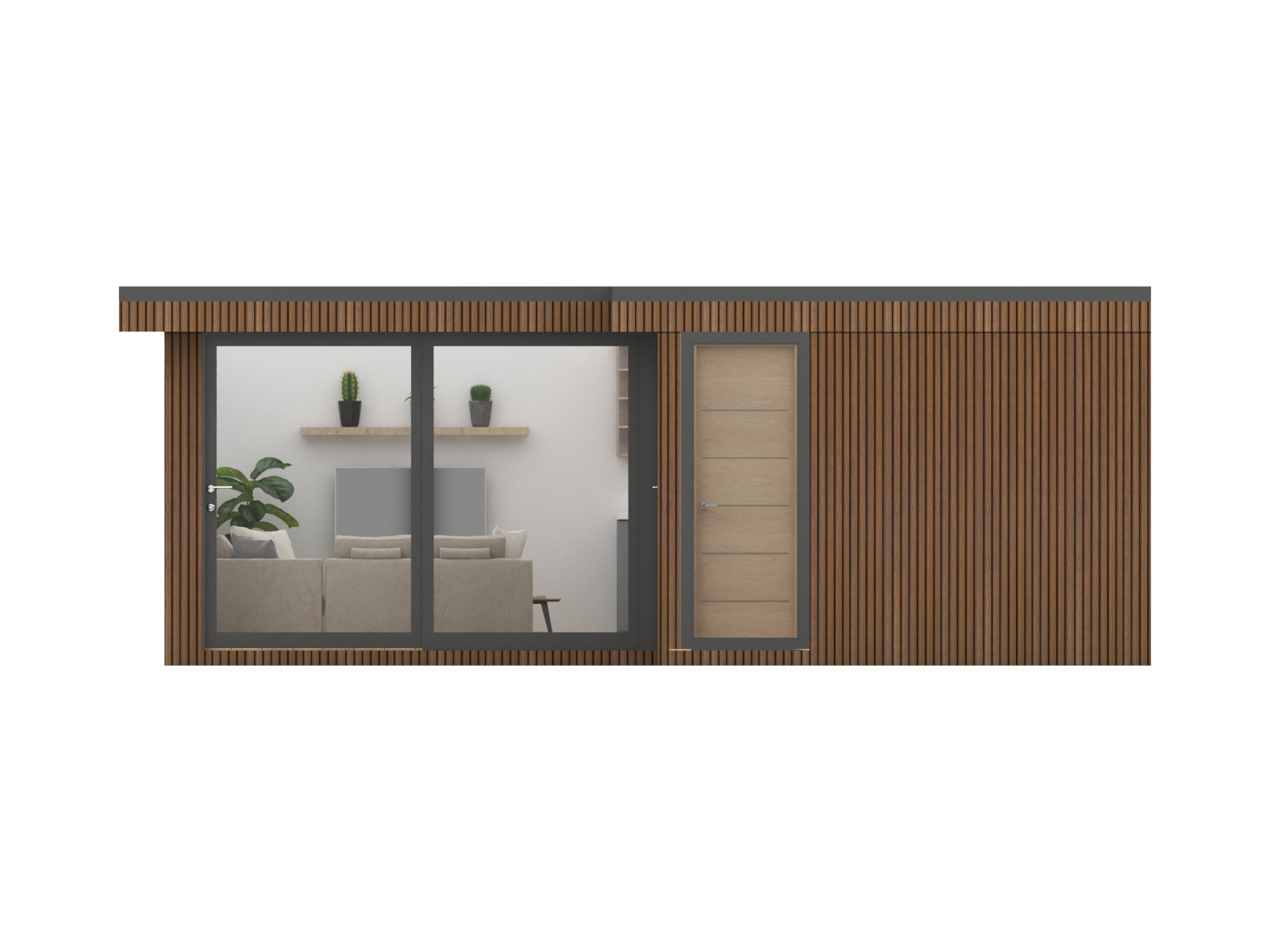 side elevation of l-shaped garden room plans