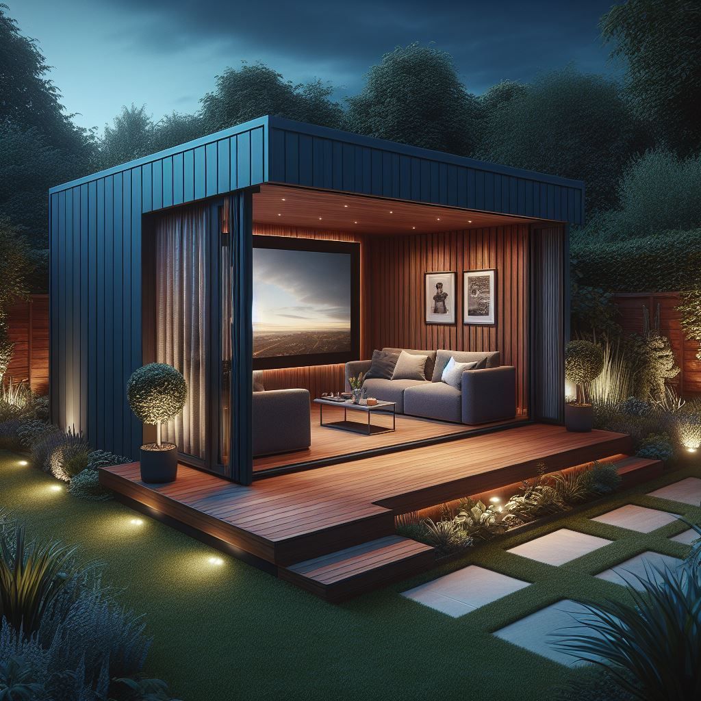 a garden room with a couch and a flat screen tv