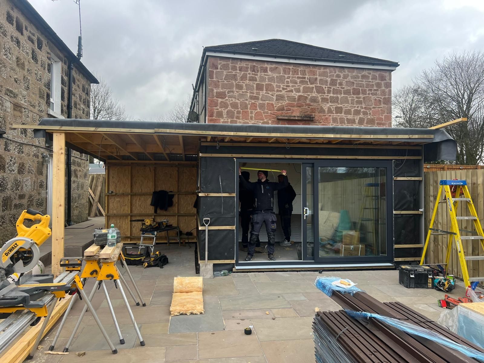 Oakspan garden room under construction in Chryston North Lanarkshire