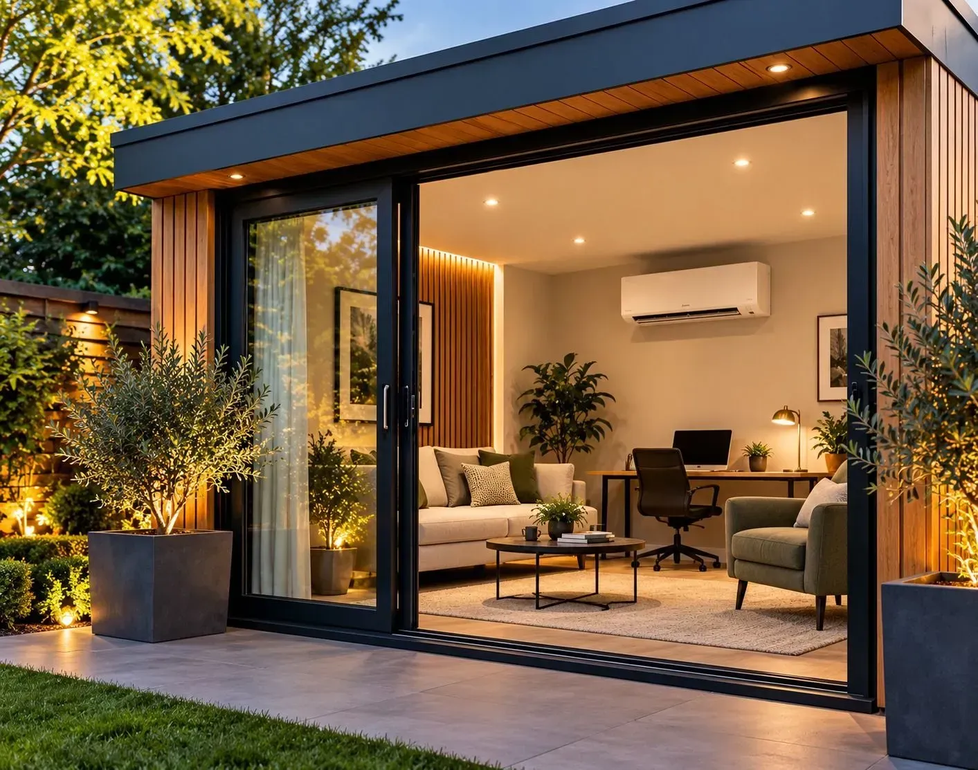 Wall-mounted heating and air conditioning fitted inside an Oakspan garden room near Glasgow