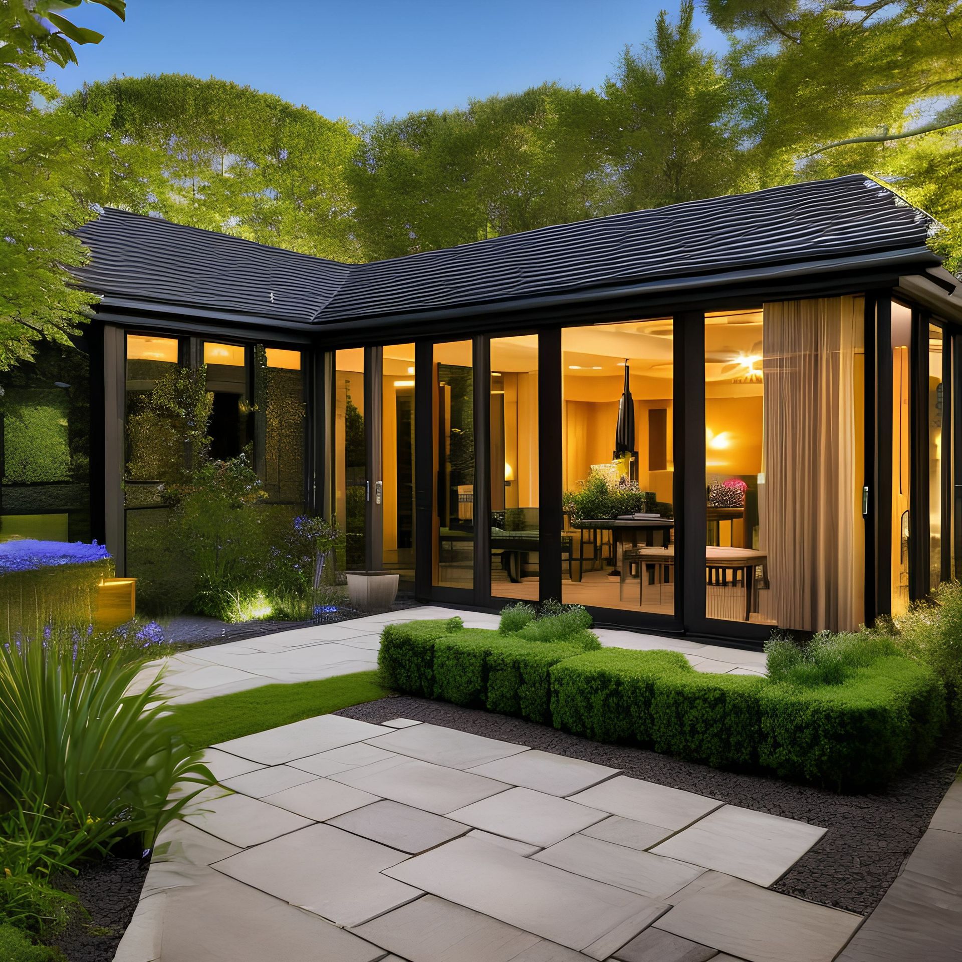 a modern l shaped garden room in a right angle design