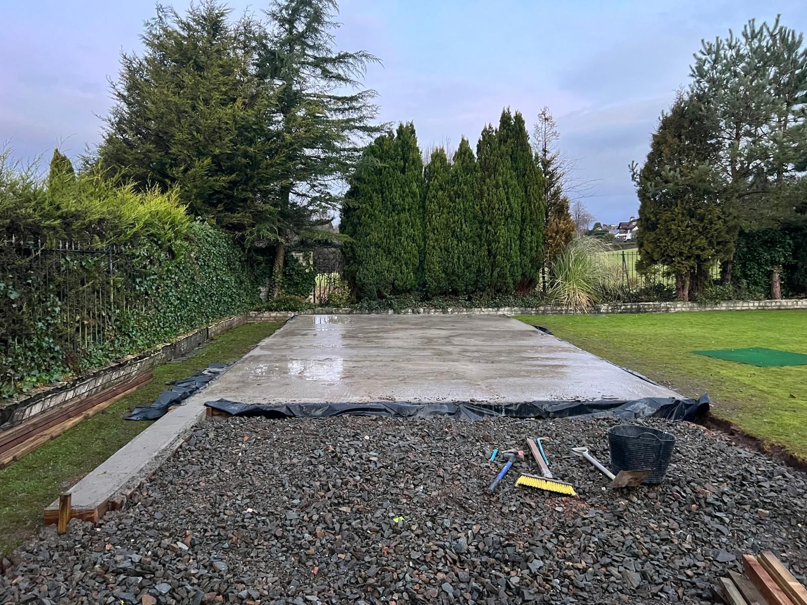 Completed concrete base prepared for an Oakspan garden room in Scotland
