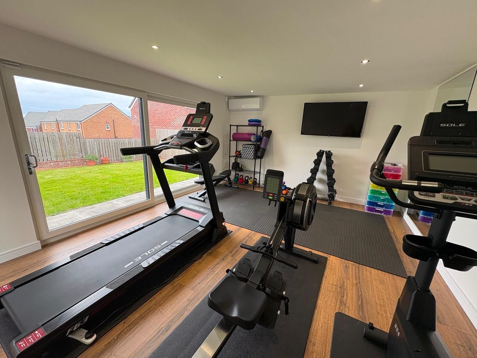 Oakspan Finished Garden Gym With Reinforced Floor Finished Oakspan garden gym with reinforced floor, exercise equipment and climate control