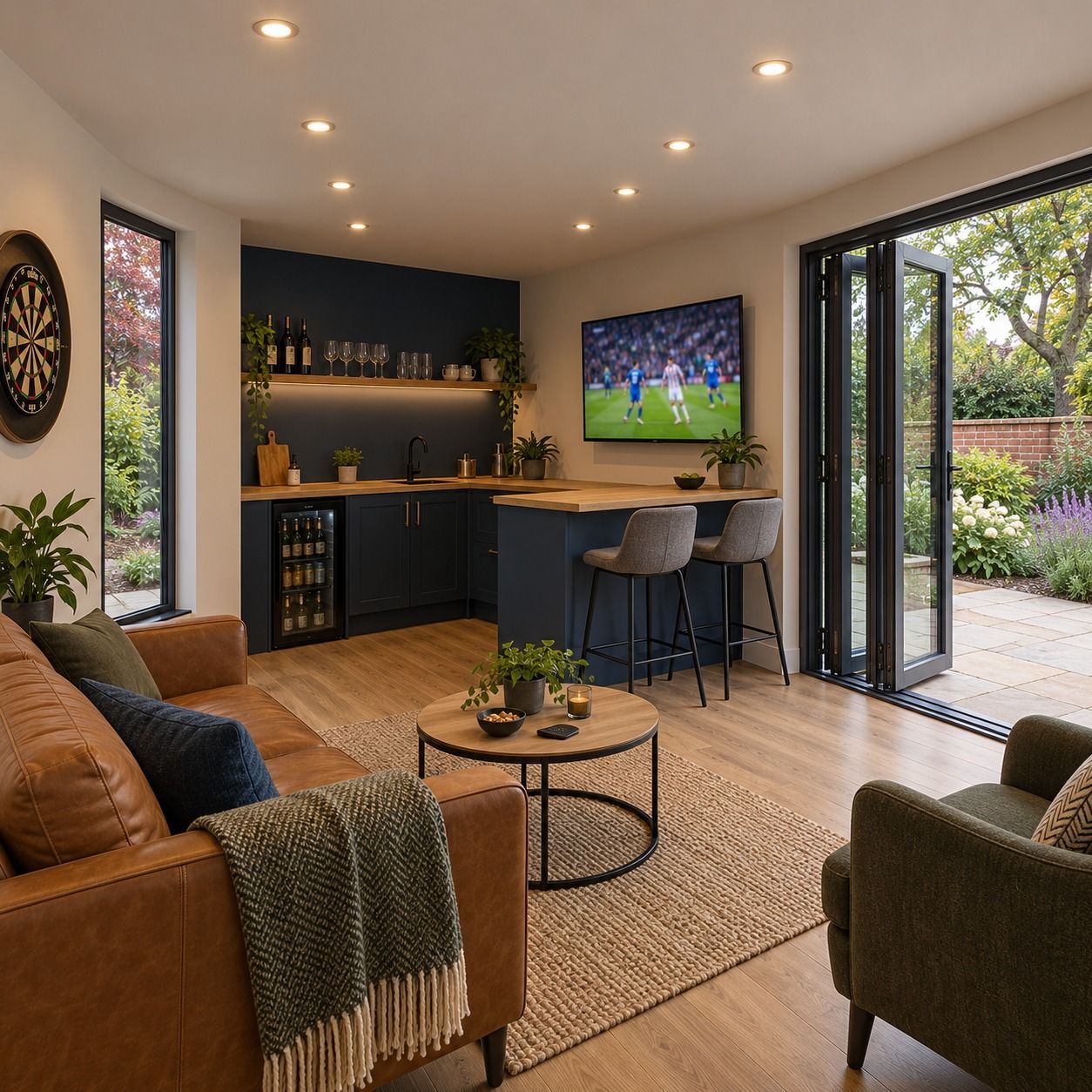 Oakspan garden games room with fitted bar and social seating