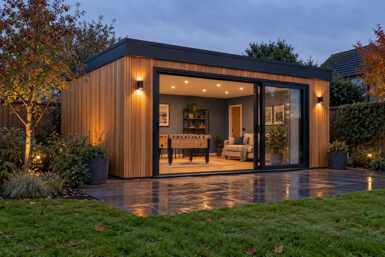 Cedar-clad Oakspan garden games room built for year-round use in Scotland
