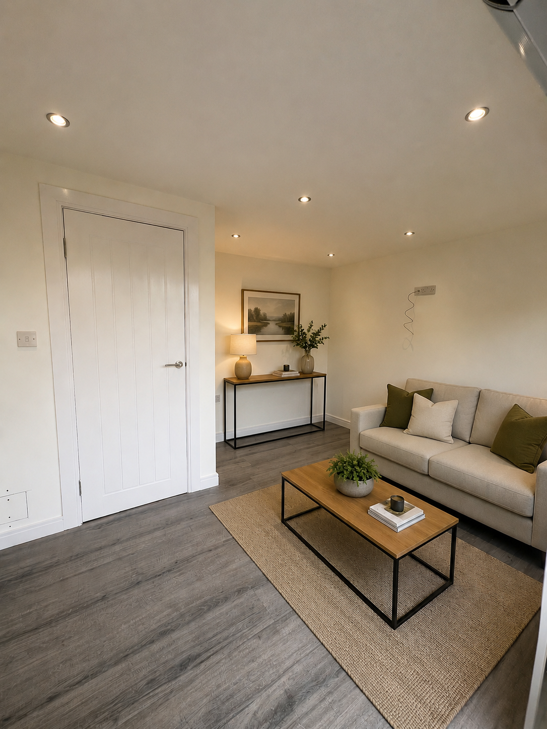 Lifestyle visualisation showing how the compact Chryston Oakspan garden room could be furnished as a lounge