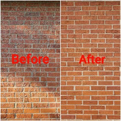 Before and after of a brick wall pressure washing in Dayton OH by Haven Hydro Clean