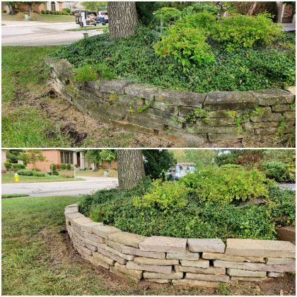 Before and after of a residential grden bed pressure washing in Dayton OH by Haven Hydro Clean