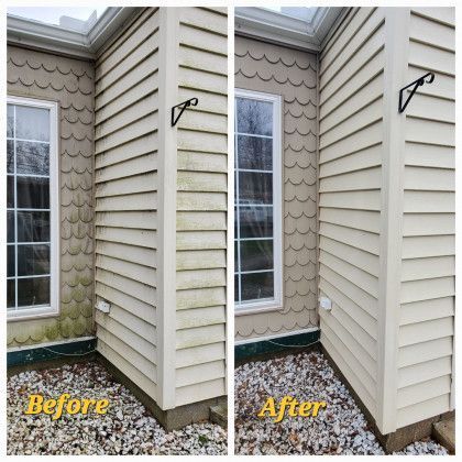 Before and after of a residential pressure washing in Dayton OH by Haven Hydro Clean