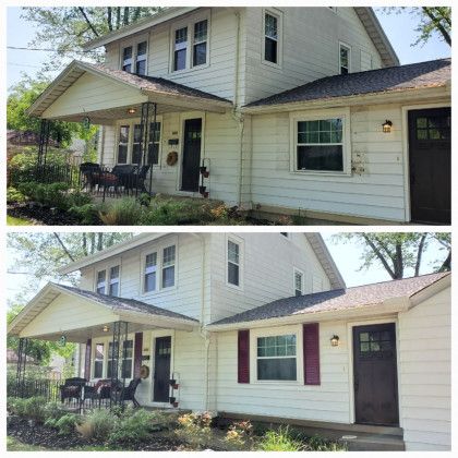 Before and after of a residential pressure wash in Dayton OH by Haven Hydro Clean