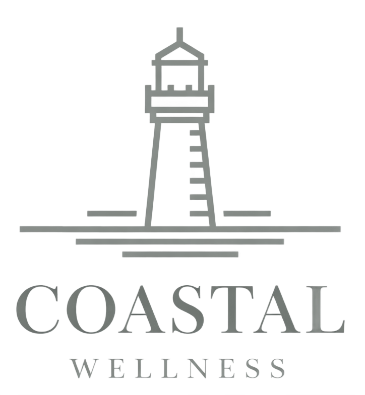 Gray lighthouse logo with the words “COASTAL WELLNESS” below