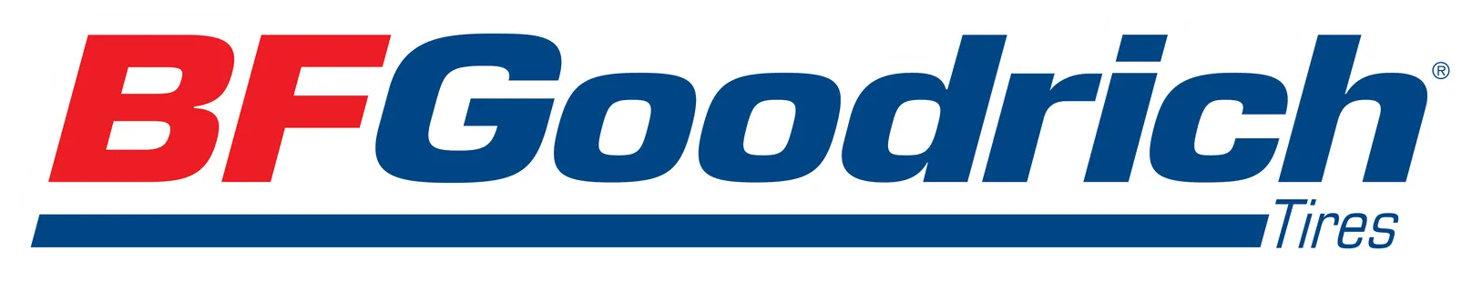 BFGoodrich Tires logo in red and blue text with blue underline stripes