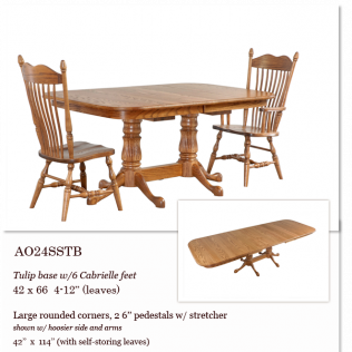 Wooden oval dining table with two matching chairs and a small bench-style insert view