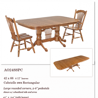 Wood rectangular dining table with two matching spindle-back chairs on white background