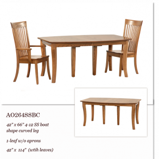 Wood dining table with two matching chairs, shown in a product-style catalog view.