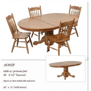 Round wooden dining table with four matching chairs and a smaller pedestal-base view inset
