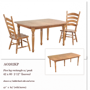 Wooden dining table set with two ladder-back chairs on a white background