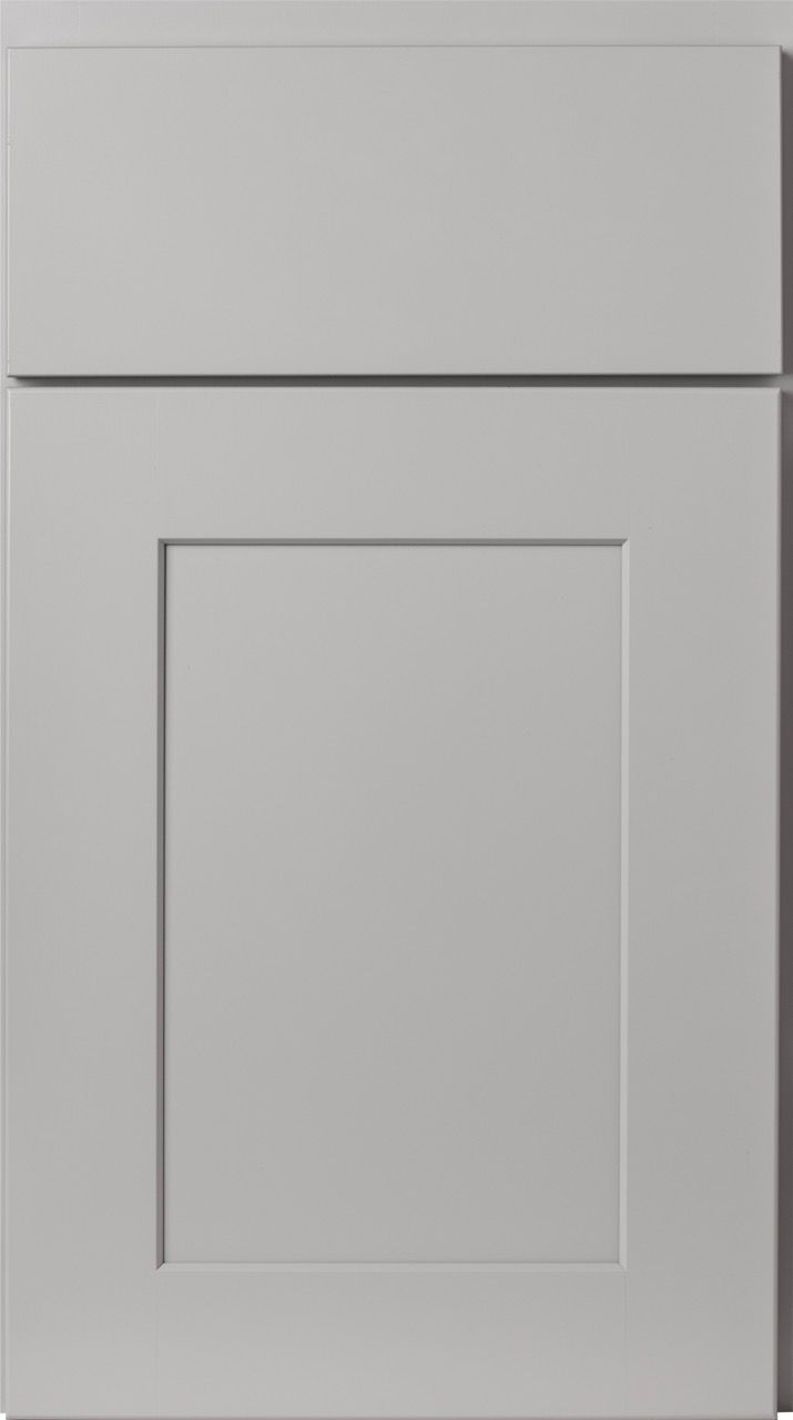 Gray cabinet door with a recessed panel and top drawer front