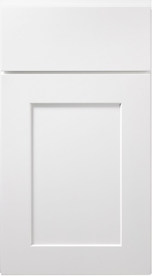 White cabinet door with recessed panel and top drawer front