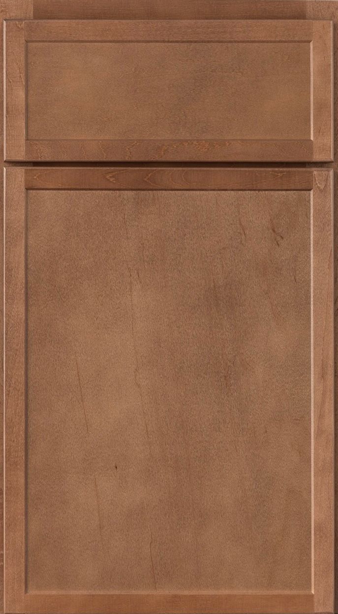 Brown wooden cabinet with a small top drawer and larger lower door panel