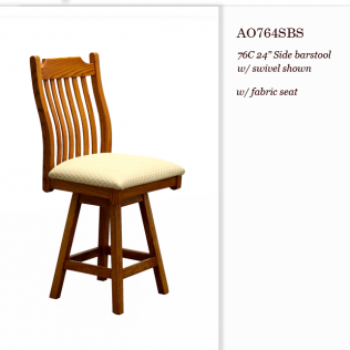Wooden bar stool with cream fabric seat and slatted backrest