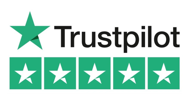 Trustpilot logo with green stars and five green rating squares