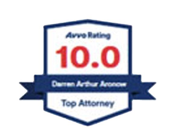 Avvo rating badge showing 10.0 for attorney Darren Arthur Aronow, labeled Top Attorney