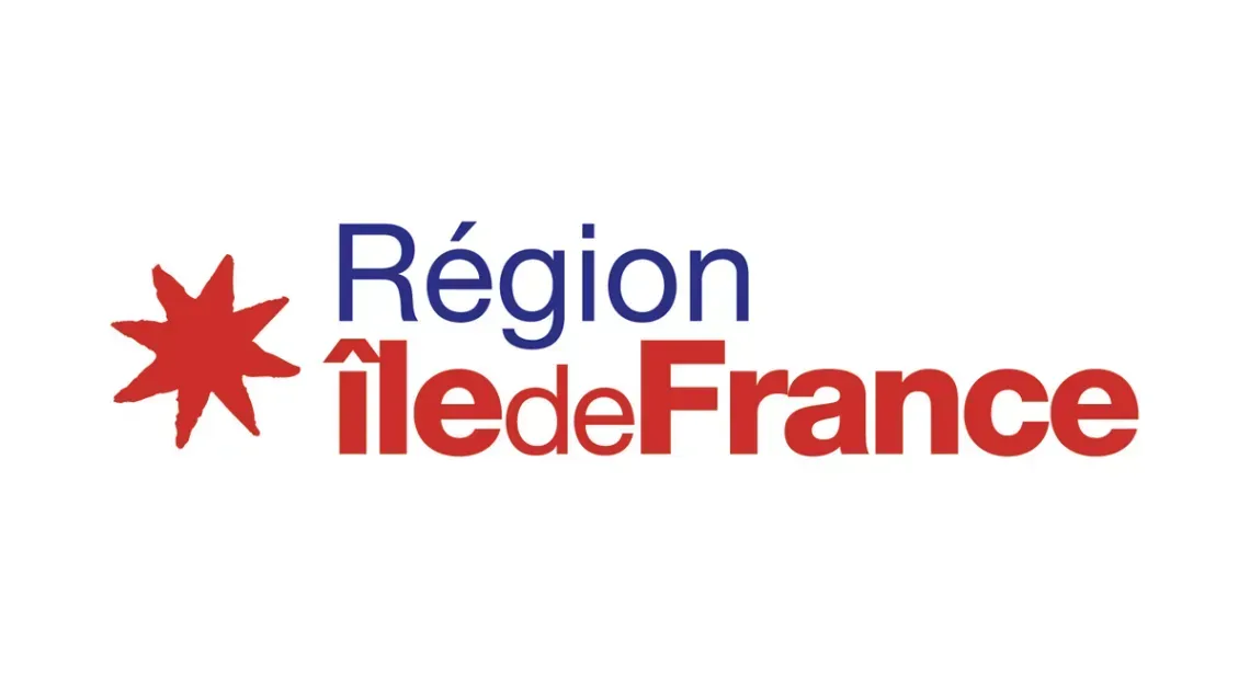 Logo de la région Île-de-France représentant une étoile rouge à côté d'un texte bleu et rouge indiquant « Région Île-de-France ».