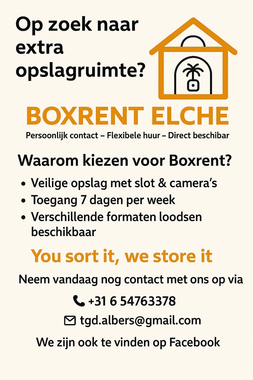 Opslagboxen te huur in Eche, Elx. voordeilge boxen en makkelijk bereikbaar.