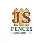 JS Fences Construction logo with brown wooden fence and green text on a white background