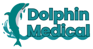 A logo for dolphin medical with a dolphin on it