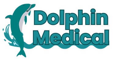 A logo for dolphin medical with a dolphin on it