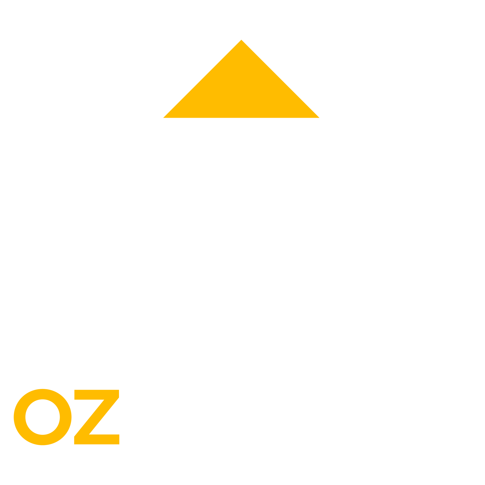 A white background with a yellow triangle and the word oz on it.