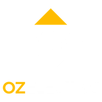 A white background with a yellow triangle and the word oz on it.