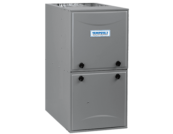 a gray furnace is sitting on top of a white surface .