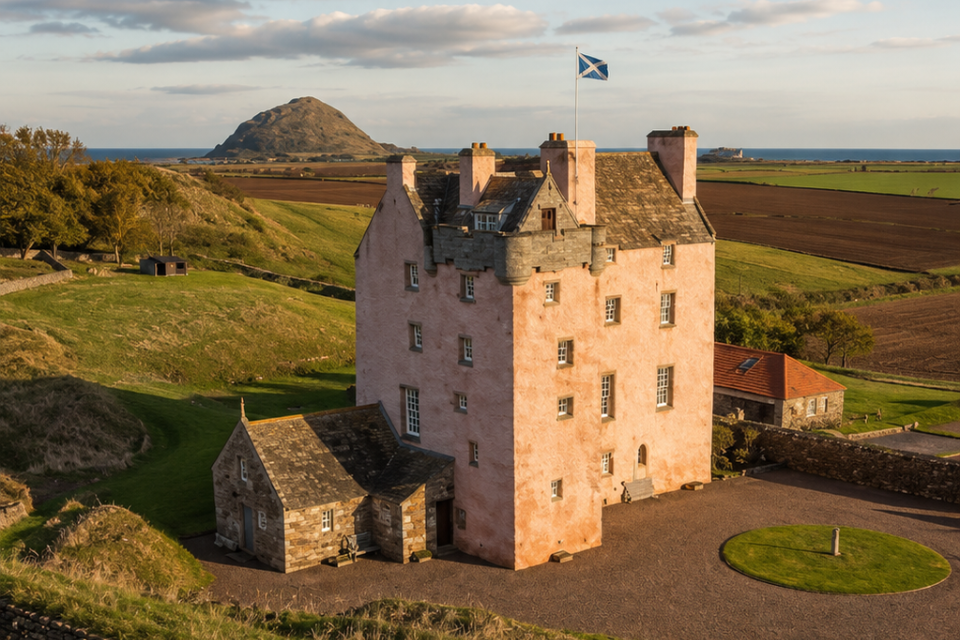 Fenton Tower aerial view, East Lothian