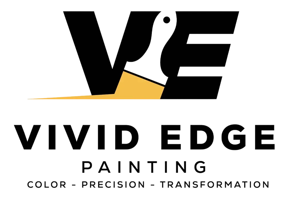 Vivid Edge Painting logo with bold black V and E over a yellow triangle, tagline “Color • Precision • Transformation”