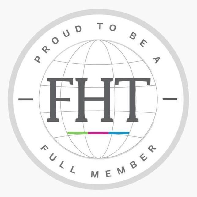 FHT logo with globe outline and text “Proud to Be a Full Member” in gray, black, pink, green, and blue