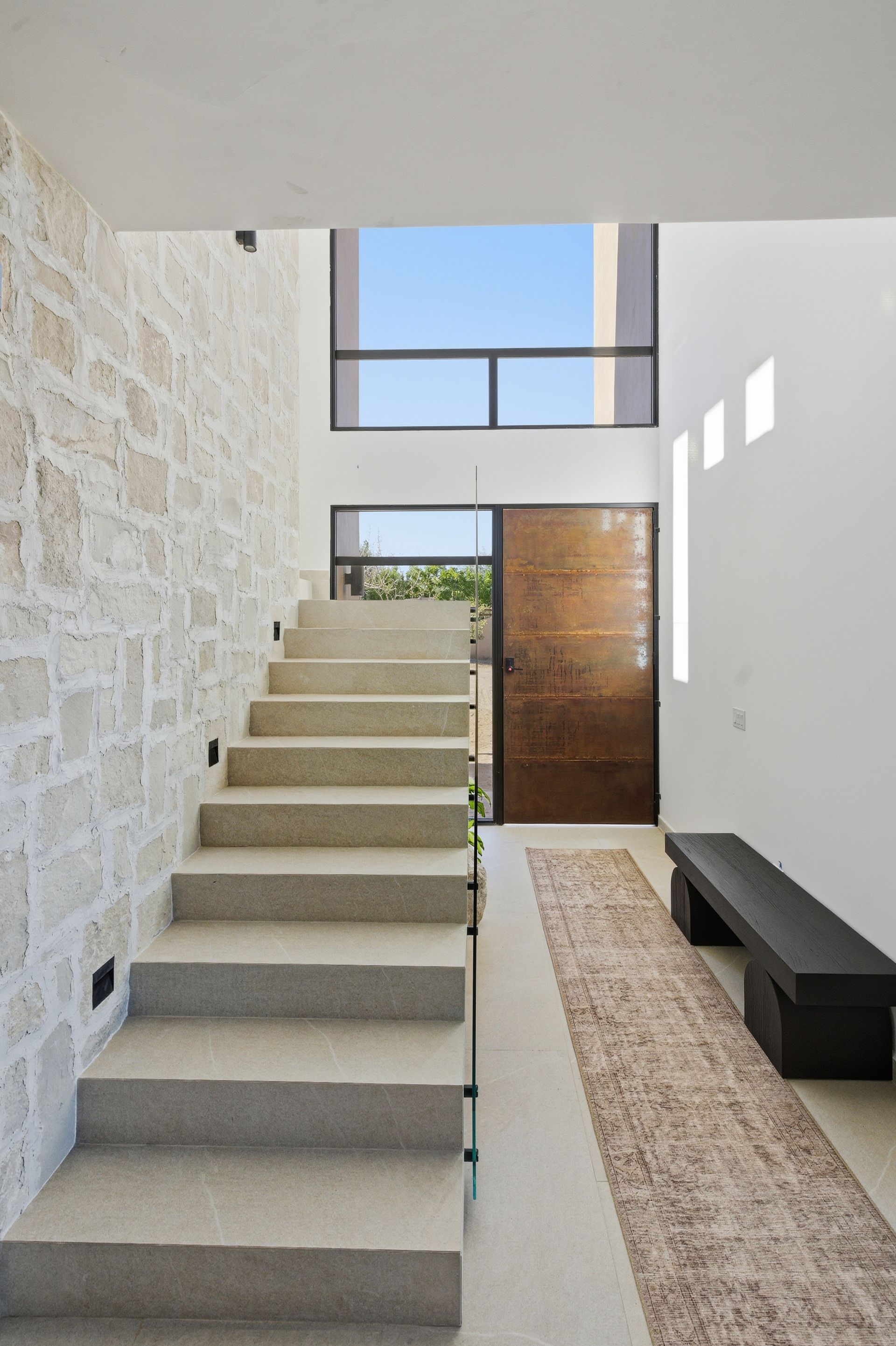Modern luxury home with contemporary architecture and natural stone finishes in La Ventana, Baja California Sur.