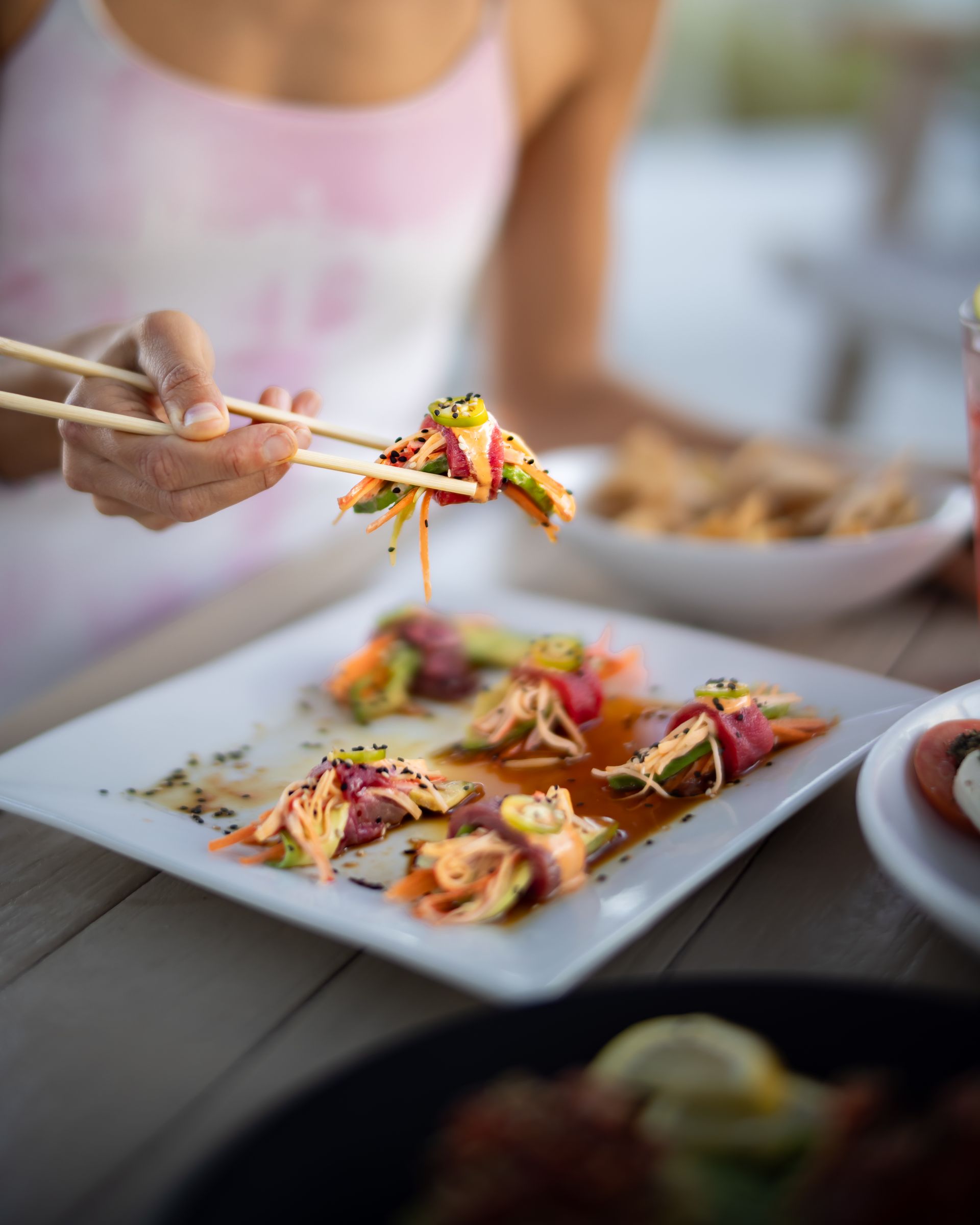 Sea-to-table gourmet appetizer served at a luxury beachfront restaurant in La Ventana.