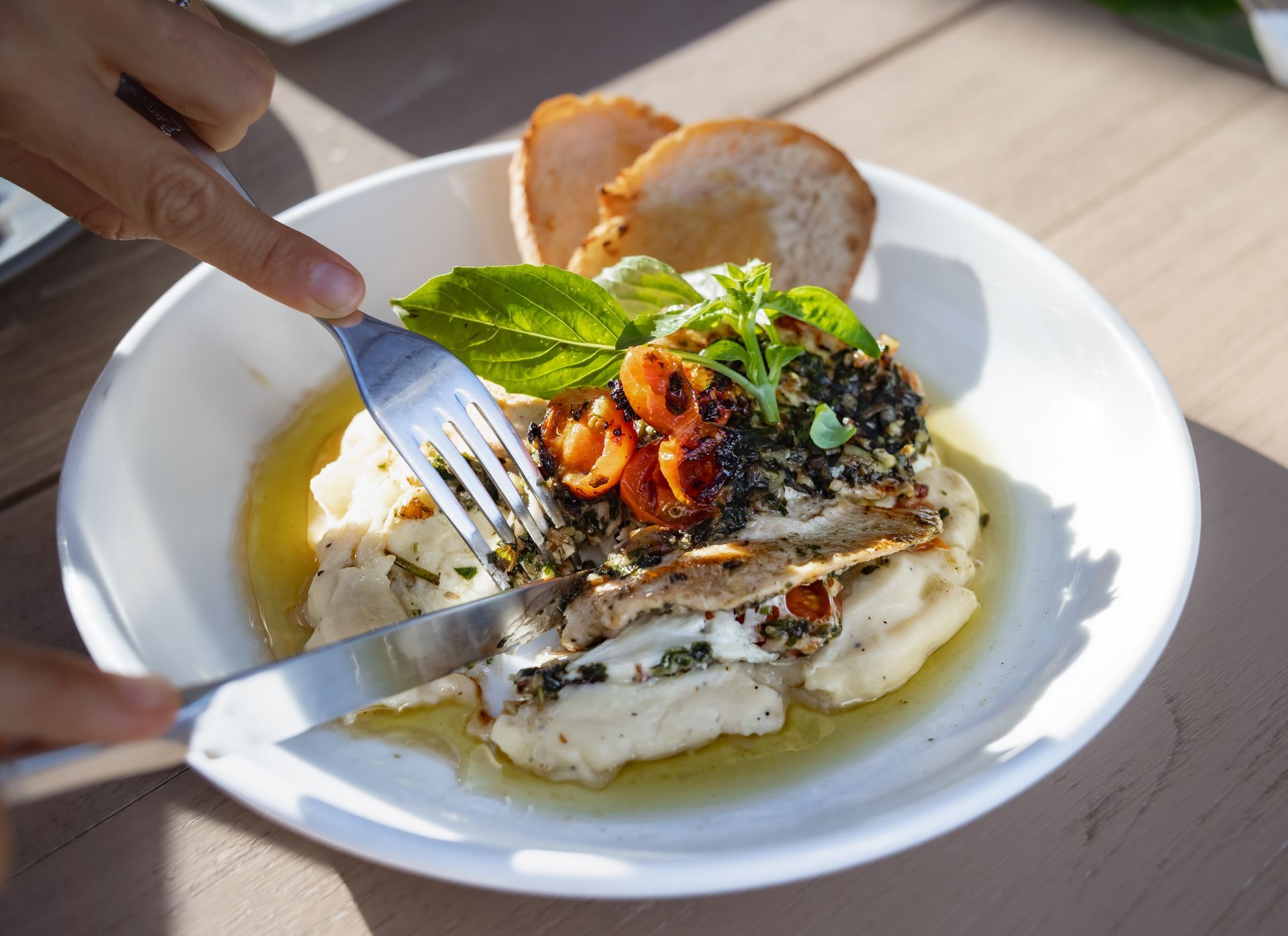 Fresh local fish prepared sea-to-table at a luxury beachfront restaurant in La Ventana, Baja California Sur.