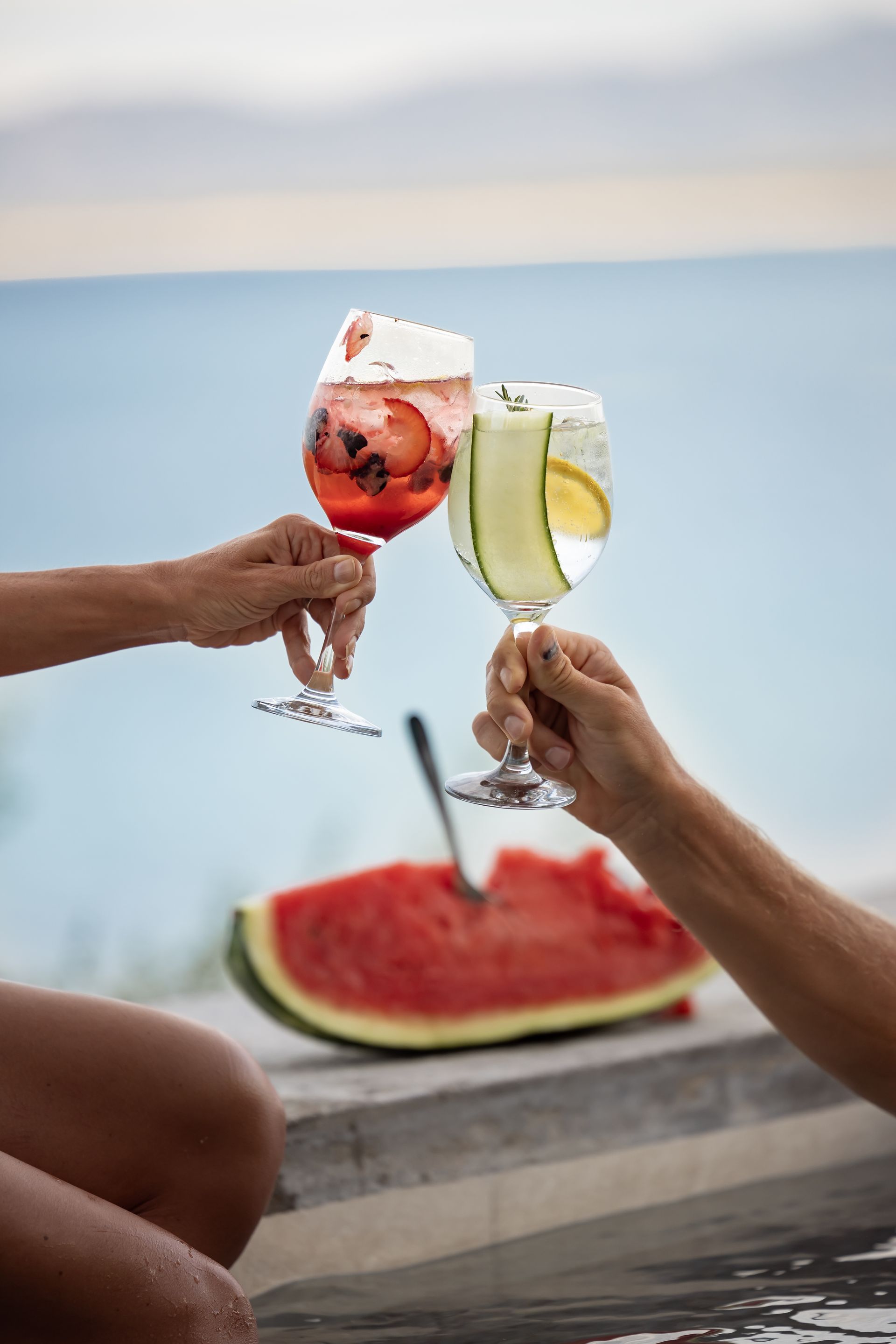 Luxury beachfront cocktails overlooking the Sea of Cortez at an exclusive boutique hotel in La Ventana, Baja California Sur.
