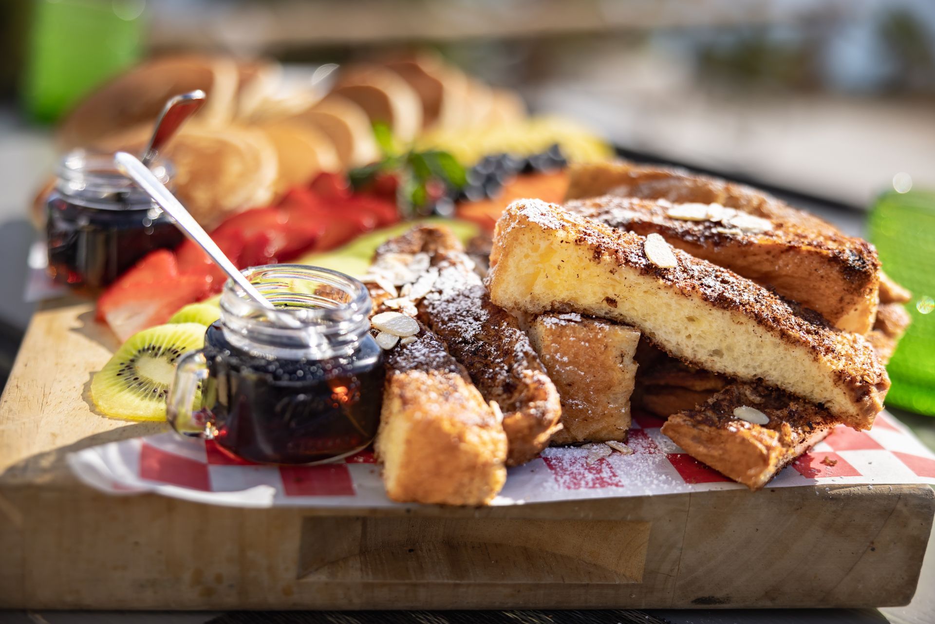 Artisan French toast with fresh fruit and homemade preserves served at a luxury oceanfront breakfast in Baja California Sur.