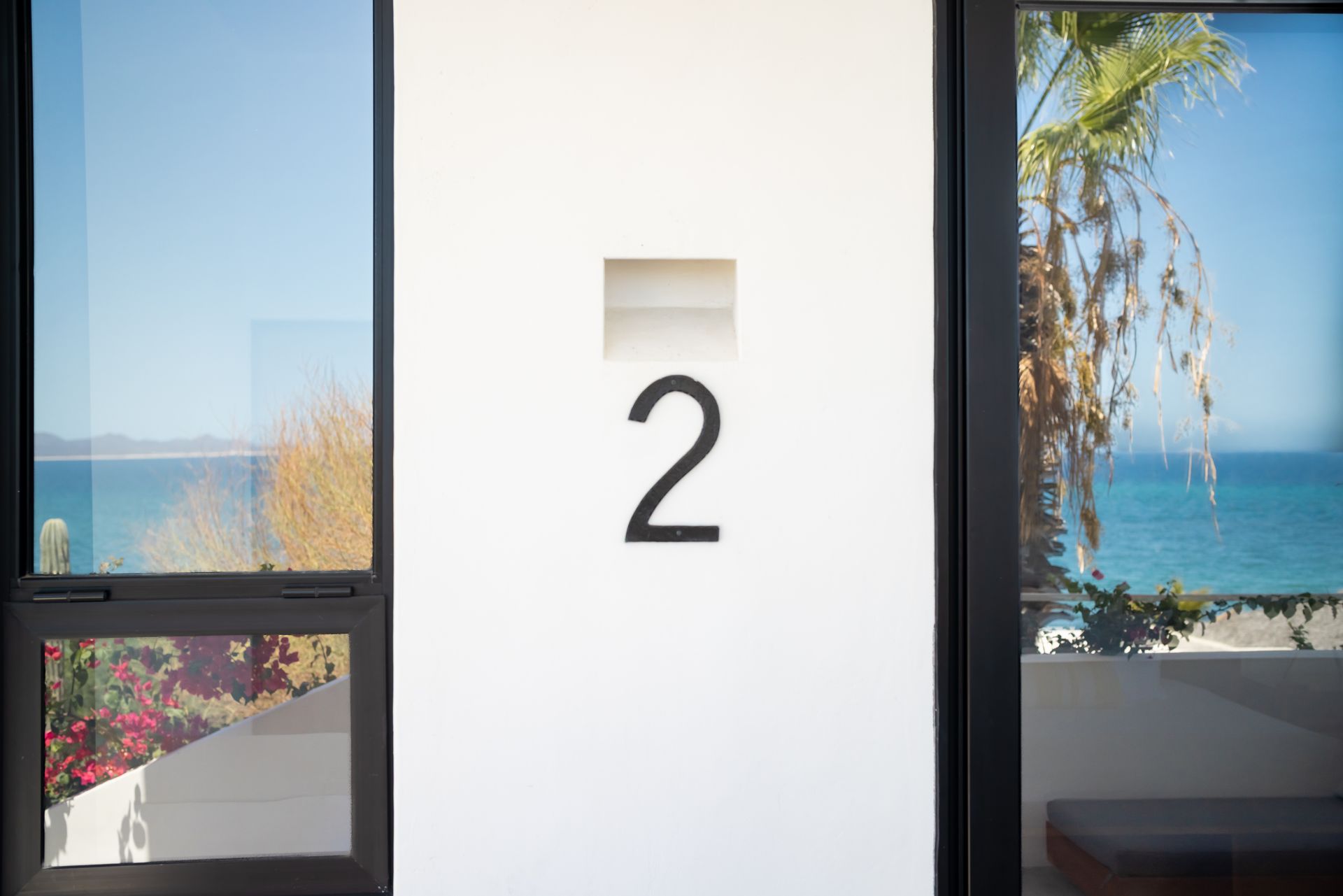 Luxury ocean view suite entrance at Hotel Todo Bien, beachfront boutique hotel in La Ventana, Baja California Sur.