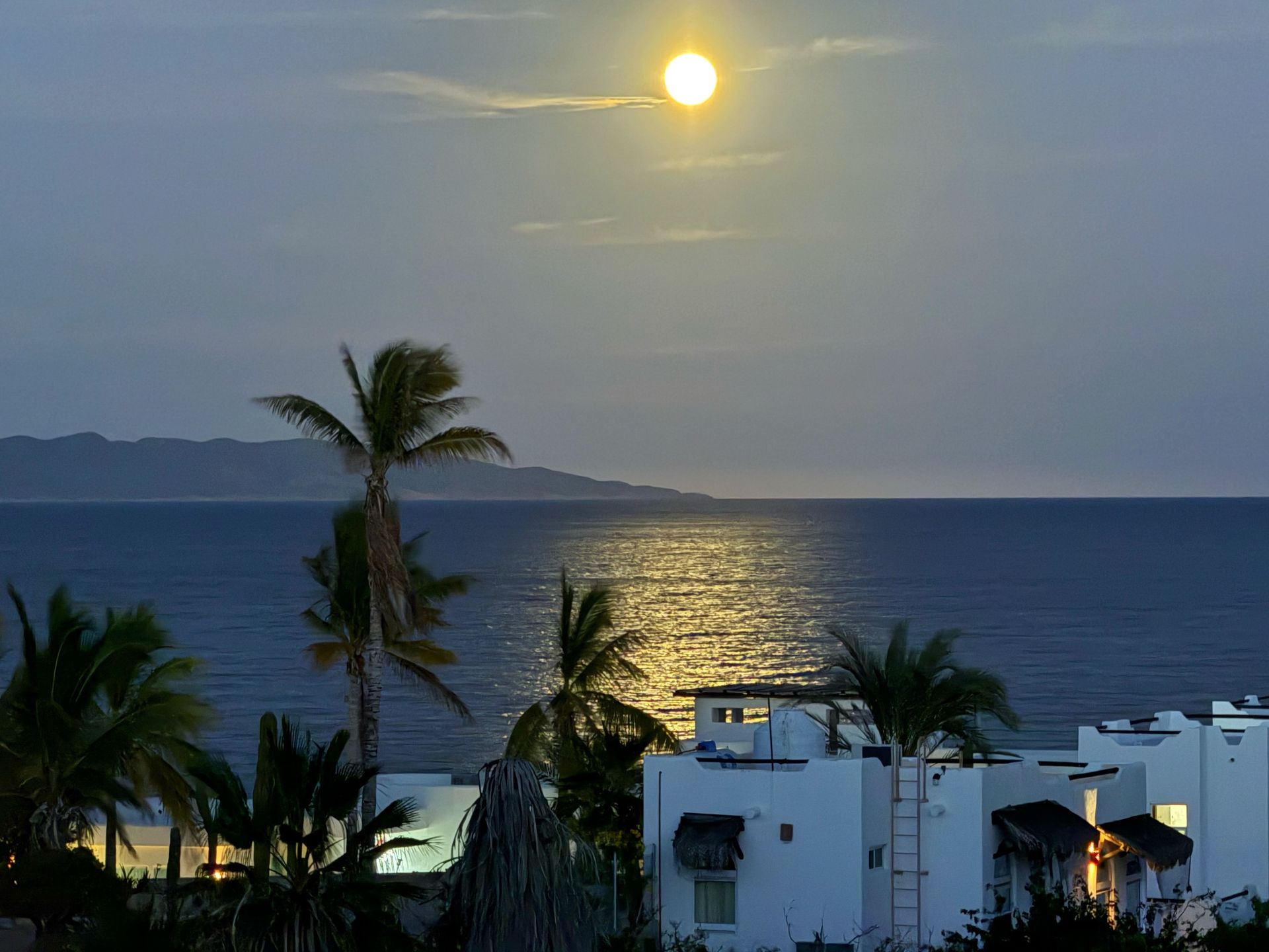 Full moon rising over the Sea of Cortez viewed from a luxury villa in La Ventana.