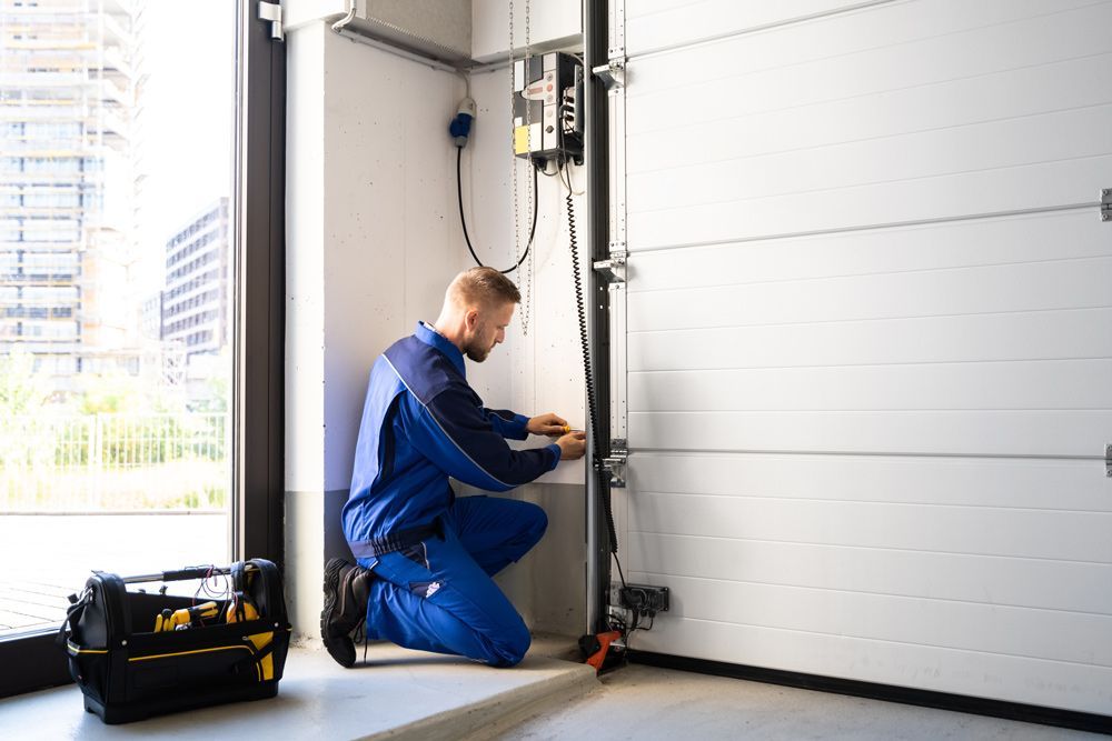 Man Doing Repairs on Garage Door